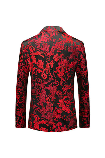 rød hakket lapel jacquard prom blazer